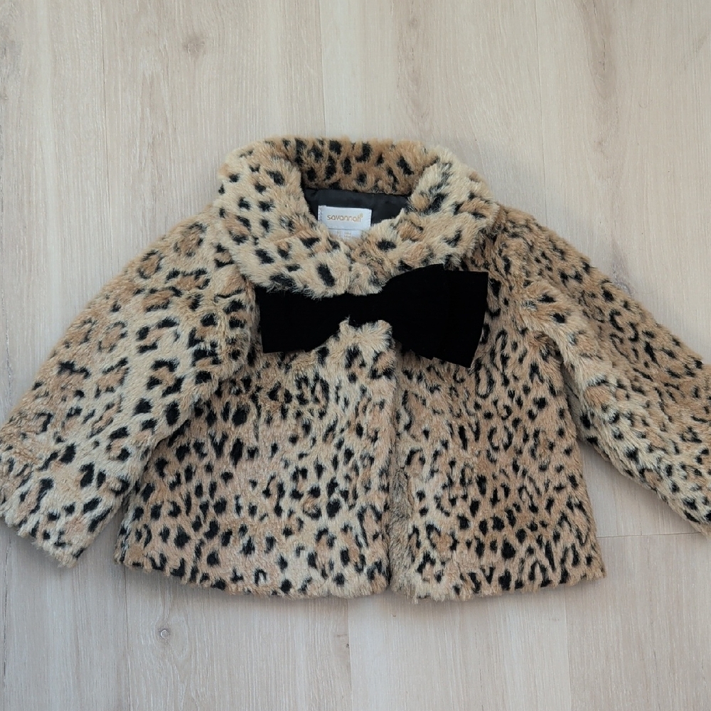 Baby Toddler Animal Leopard Cheetah Coat Bow Closure 18M